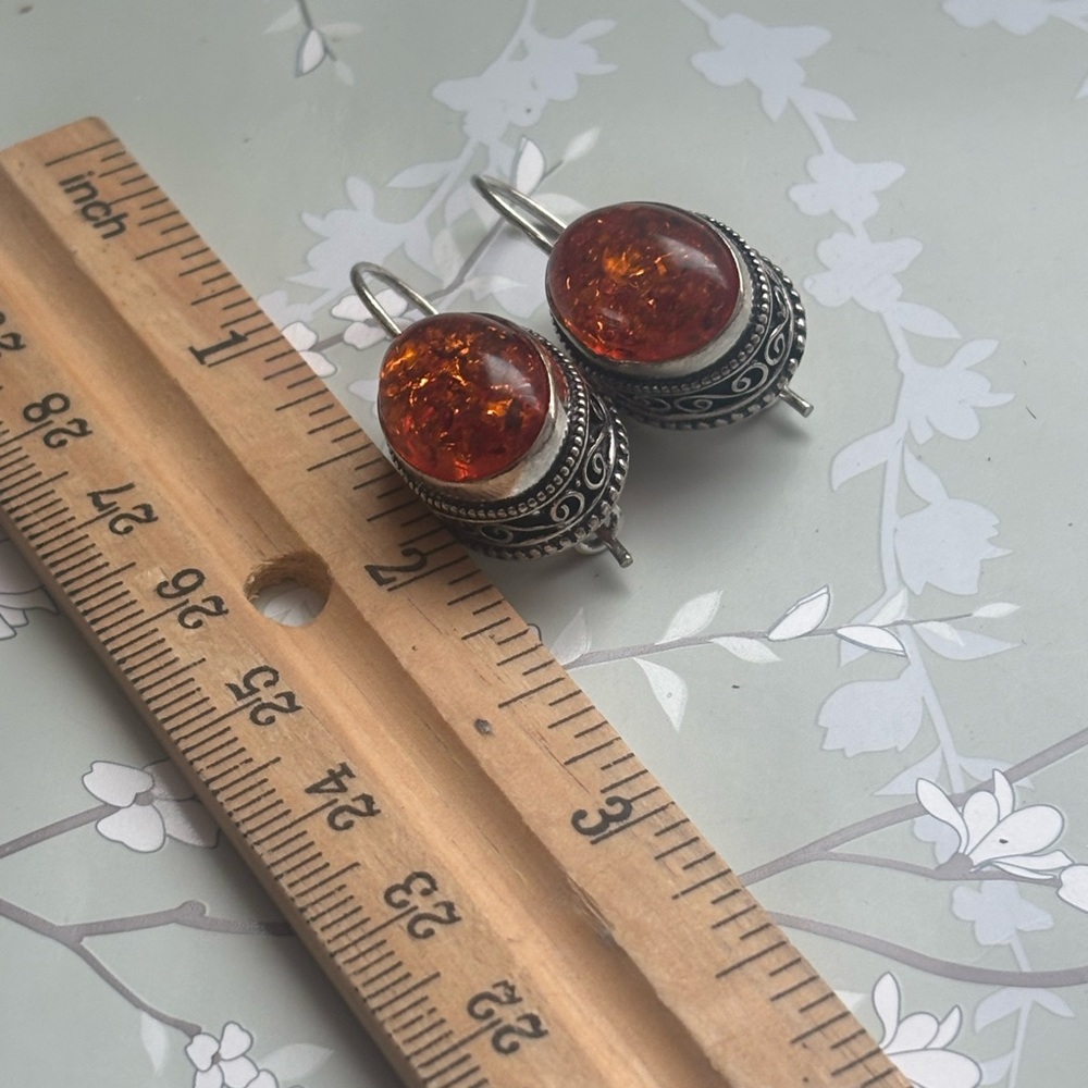 Amber sterling silver earrings - Picture 3 of 3